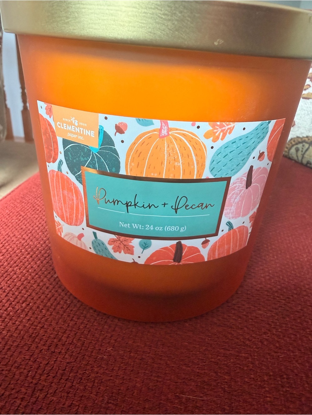 Clementine Pumpkin + Pecan Scented Jar Candle - Orange